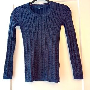 Tommy Hilfiger Navy with Silver Shimmer Crew Neck Cable Knit Sweater
